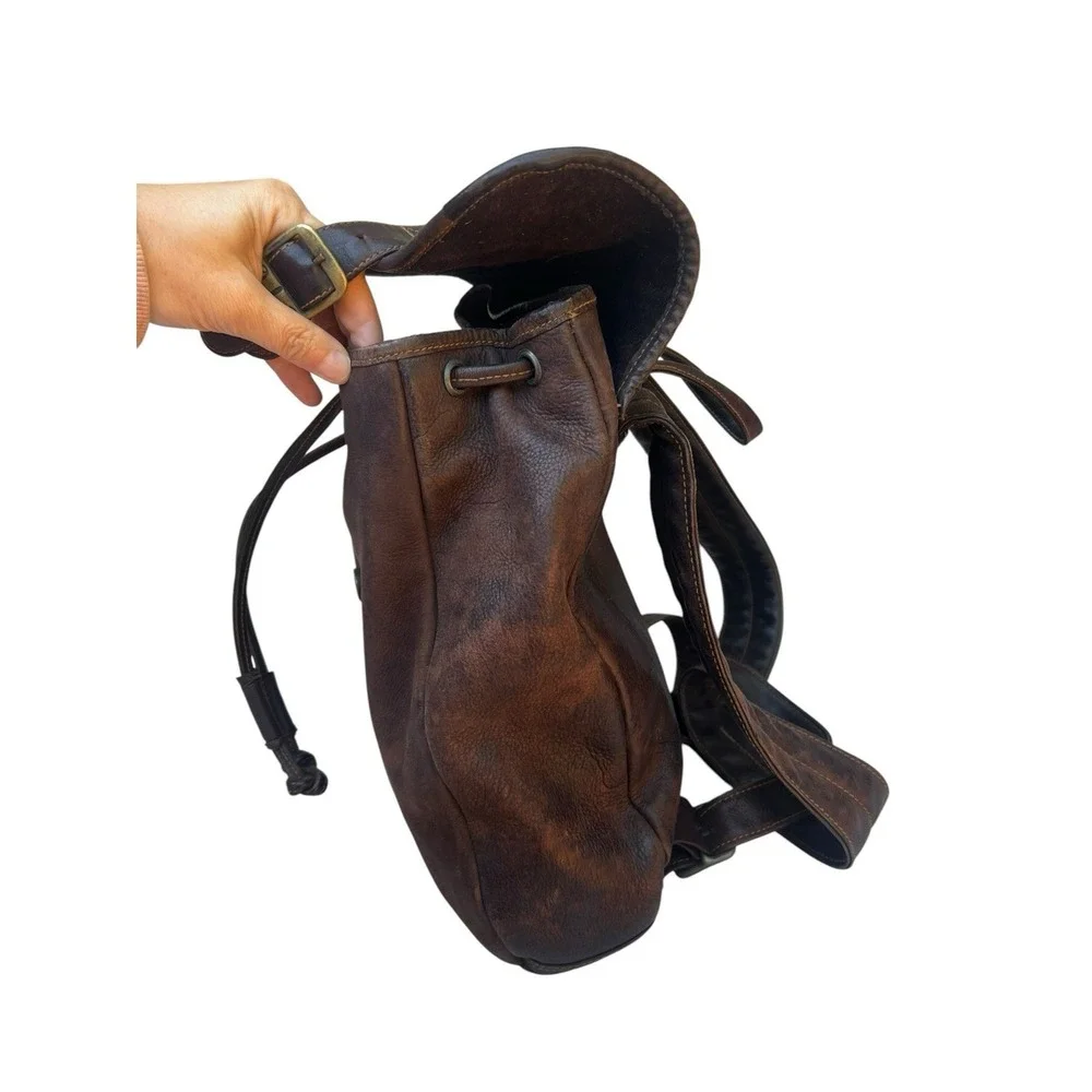 Vtg HOBO International Brown Leather Backpack Distressed Slouch Drawstring Bag